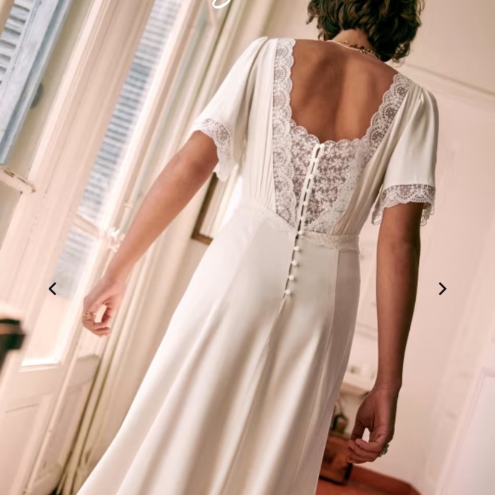Sezane Dress Megan Chantilly Lace Embroidered Wedding Elopement Midi Ecru 4 NWT